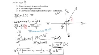 Draw Angle 7Pi3 in Standard Position Convert to Degrees Find Reference Angle in Radians amp Degrees [upl. by Anpas]