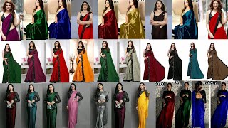 plain satin saree with designer blouse ideas💞40💞party wear plain saree with sequined blouse design [upl. by Aikahc]