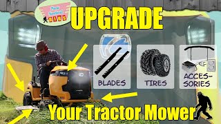 Upgrading Your Tractor Mower Cub Cadet XT1 LT42quot Mower ATV Tires Blades Brush Guard Headlights [upl. by Neirod323]