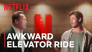 Chris Hemsworth and Arnold Schwarzenegger  Elevator Ride  Nobody Hits Like Netflix [upl. by Maxia]