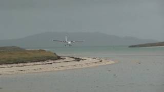 Landing in Barra on the beach  two missed approaches  FlyBe de Havilland Canada DHC6 Twin Otter [upl. by Ikciv]