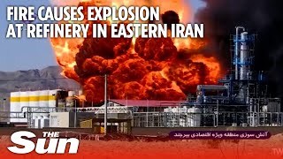 Fire causes two huge explosions at a oil refinery in eastern Iran [upl. by Oreves]