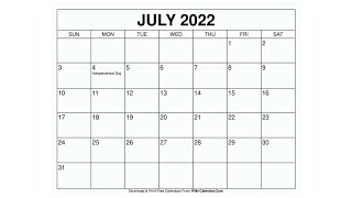 Printable July 2022 Calendar Templates with Holidays  Wiki Calendar [upl. by Irab]