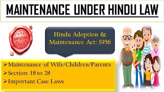 Maintenance Under Hindu Law I Hindu Adoption amp Maintenance Act1956 [upl. by Shir]