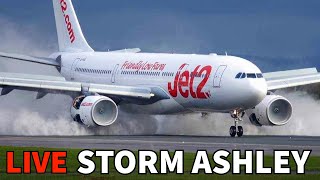 ✈️ STORM ASHLEY LIVE 🔴 Manchester Airport WINDY Landings [upl. by Attener439]