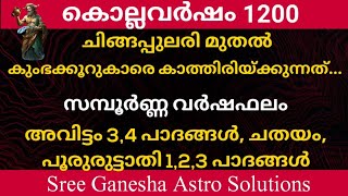 കൊല്ലവർഷം 1200 പുതുവർഷഫലം കുംഭക്കൂറ്  അവിട്ടം 34 പാദങ്ങൾ ചതയം പൂരുരുട്ടാതി 123 പാദങ്ങൾ [upl. by Vitalis739]