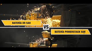 DEWALT® España  ¿La Amoladora DCG405 rinde más con la batería POWERSTACK XR o XR 18V ES [upl. by Sinai]