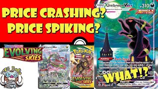 Evolving Skies Prices are Spiking AND Crashing WHAT Pokémon TCG News [upl. by Ribak874]