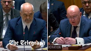 The moment Russia attempted to block President Zelensky speaking at the UN Security Council [upl. by Ribaj731]