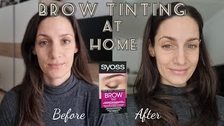 BROW TINTING at home DIY  trying syoss brow tint kit  review [upl. by Releyks]