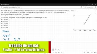 puc 2022  O gráfico a seguir representa o volume em função da temperatura de certa massa de um [upl. by Nnanerak]