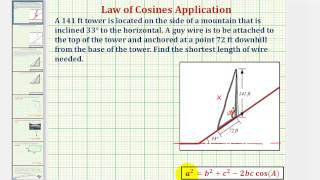 Ex Find Length of a Support Wire on a Hill Using the Law of Cosines [upl. by Matias269]