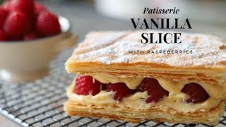 Learn To Make A Top Pastry Chef Vanilla Slice with raspberries At Home [upl. by Elvyn210]