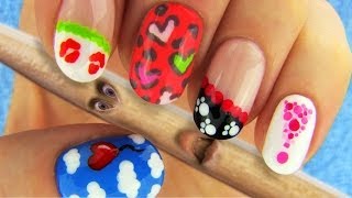 6 Nail Art Designs Nail Tutorial Using Toothpick as a Dotting Tool [upl. by Marte550]