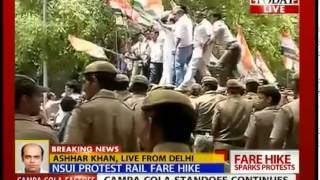 NSUI leaders protest rail fare hike in front of Rail Bhavan Delhi [upl. by Borer]