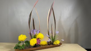 Phormium Sundowner Yellow Chrysanthemum Africanus and Hydrangeas in a FourSection Wooden Pot [upl. by Nosyt471]