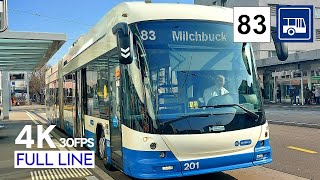 The MOST MODERN Trolleybus  🇨🇭 Zürich Bus Line 83  Altstetten  Milchbuck  Bus Cab Ride 4K [upl. by Frodeen783]