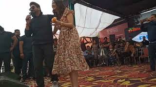 Roshan Prince amp Isha Rikhi live performance at osgu Hisar movie promotion Punjabi songs live [upl. by Harragan]