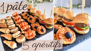 5 APÉRITIFS FACILE et ÉCO avec 1 SEULE PÂTE  💯Recette Plateau salé  buffet dinatoire 🍔🌭 [upl. by Nadual]