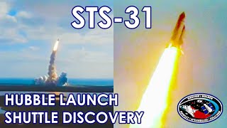 STS31  Hubble Space Telescope Launch 19900424  Shuttle Discovery multiple cameras [upl. by Ennirok]