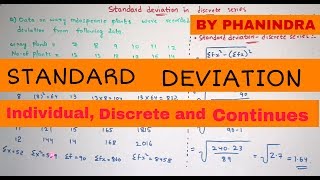 STANDARD DEVIATION  Individual Discrete and Continuous series  By Phanindra guptha [upl. by Lemmuela]