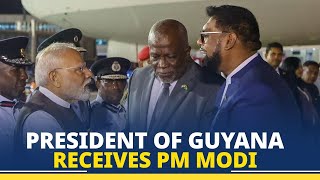 LIVE President Irfaan Ali of Guyana warmly receives PM Modi at airport [upl. by Gorey]