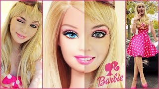 Barbie Makeup Tutorial amp Costume Idea Halloween 2014  Jackie Wyers [upl. by Elleirda]