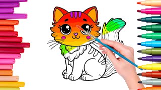 Lets Color Together Cute Cat Coloring Tutorial  Easy Drawing for Kids [upl. by Yluj]