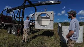 The Concrete Overflow Structures Have Arrived Unloading Process HUGE LetsDig18 Pond Project [upl. by Gorey]