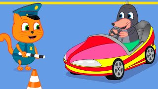 Cats Family in English  Police Officer Teaches To Drive Cartoon for Kids [upl. by Grof]