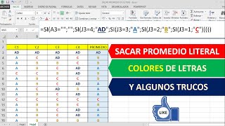 COMO SACAR PROMEDIO DE NOTAS EN LETRAS O LITERAL ADABC Y PONER UN COLOR DIFERENTE PASO A PASO [upl. by Eedissac]