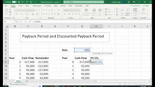 Payback and Discounted Payback Period in Excel [upl. by Rockwell]