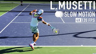 Lorenzo Musetti  Forehand amp Backhand Slow Motion 4K 120fps [upl. by Notac]