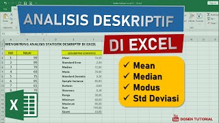 Menghitung Analisis Statistik Deskriptif di Excel  Mean Median Modus Standar Deviasi [upl. by Assyram617]