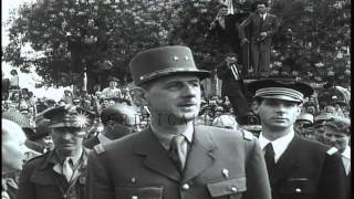 Parisians cheer French General Charles De Gaulle General Koenig and General LeclHD Stock Footage [upl. by Anaerb]