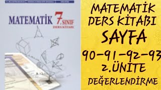 7SINIF MATEMATİK MEB YAYINLARI SAYFA 90919293  2ÜNİTE DEĞERLENDİRME  MATEMATİK DERS KİTABI [upl. by Sathrum]