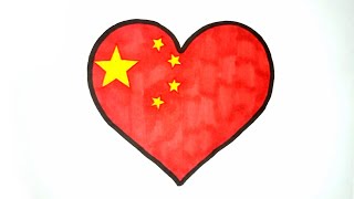 How to Draw China Love Flag  Country Flag  Heart Flag  Love Flag [upl. by Cartwell]