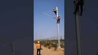 Installation process of support frame for contact grid of electrified railway [upl. by True]