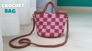 Checkered Crochet Bag  Crochet Crossbody Bag with Checkered Stitch Pattern  Vivi Berry Crochet [upl. by Atina]