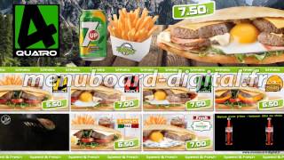 MenuBoard Dynamique Steaks sandwichs  wwwmenuboarddigitalfr [upl. by Enerahs]