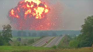 Massive explosion at Ukraine ammunition depot forces evacuation [upl. by Dyna887]