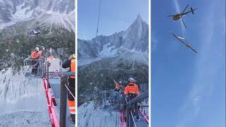 Héliportage Chamonix démontage grue à tour 150ECB Liebherr hélicoptère Ecureuil CMBH et Super Puma [upl. by Elsie]