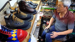 Process of Making Handmade Hiking Boots Best Handmade Shoe Master in Korea [upl. by Atinuhs]