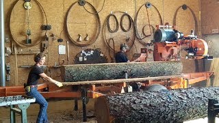 WoodMizer LT50 Sawmill Milling Nice Black Cherry Logs into Lumber Husband amp Wife Team [upl. by Dustan]