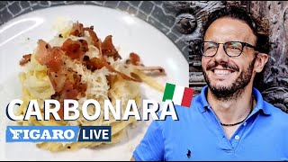 La vraie recette de spaghetti carbonara italienne par le chef Simone Zanoni 👨🏼‍🍳 [upl. by Nosydam]