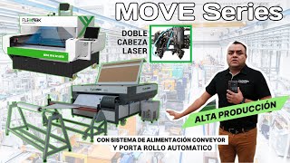 Cortadora CO2 Automática con mesa conveyor porta rollo y doble tubo MOVE Series │ FlexMax Laser [upl. by Rotciv51]