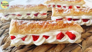 Postre de Hojaldre de Nata y Fresas Delicioso y en pocos minutos [upl. by Gabel]