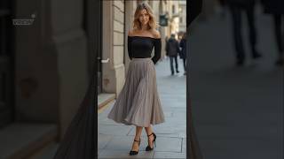 2024 Autumn fall street fashions  voluminous pleated midi skirt styles [upl. by Ametaf]