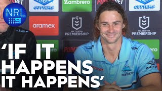 Nicho Hynes speaks about his chances of playing ORIGIN NRL Presser  NRL on Nine [upl. by Enyala]