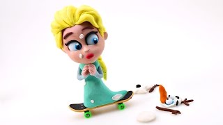 OLAF vs SKATEBOARDING ELSA stop motion Play doh Frozen Color Changing Dolls amp Surprise Eggs [upl. by Mell63]